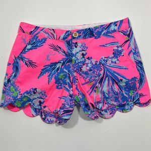 Lilly Pulitzer Womens Buttercup Shorts SZ 2 Pink Blue Sunseekers Scalloped Hem
